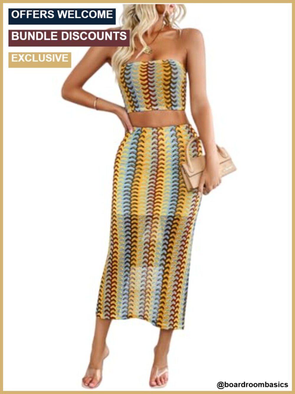 Crochet 2 Piece Skirt Set Tube Top Midi Bodycon Vacation Outfit